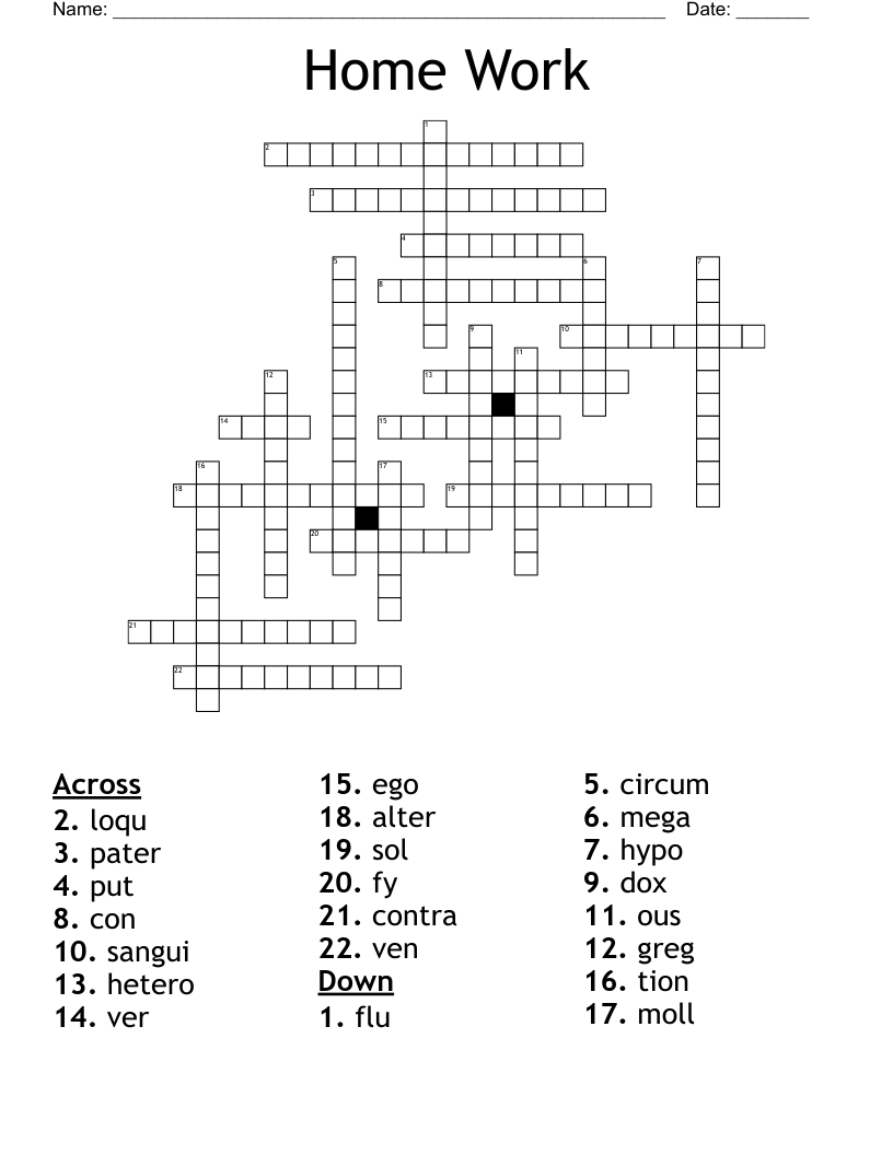 Home Work Crossword