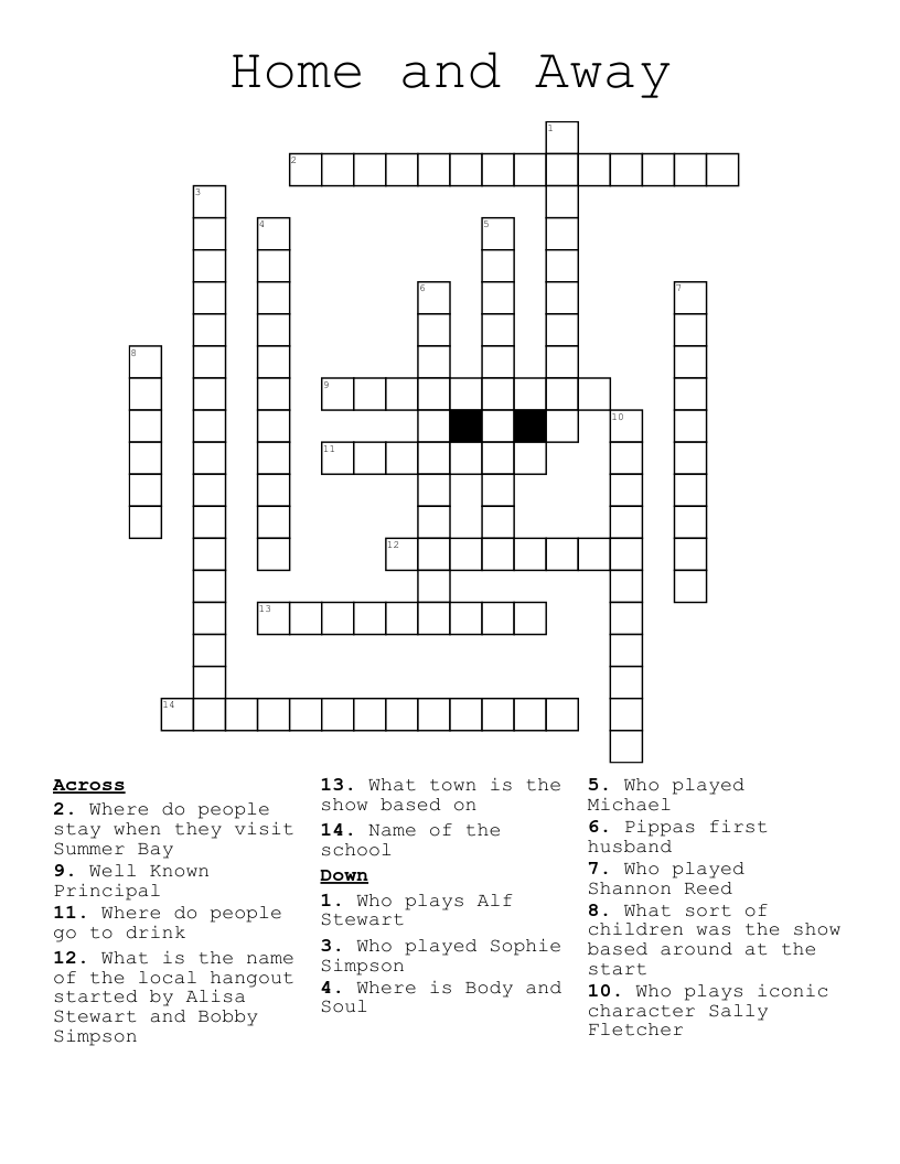 Home and Away Crossword