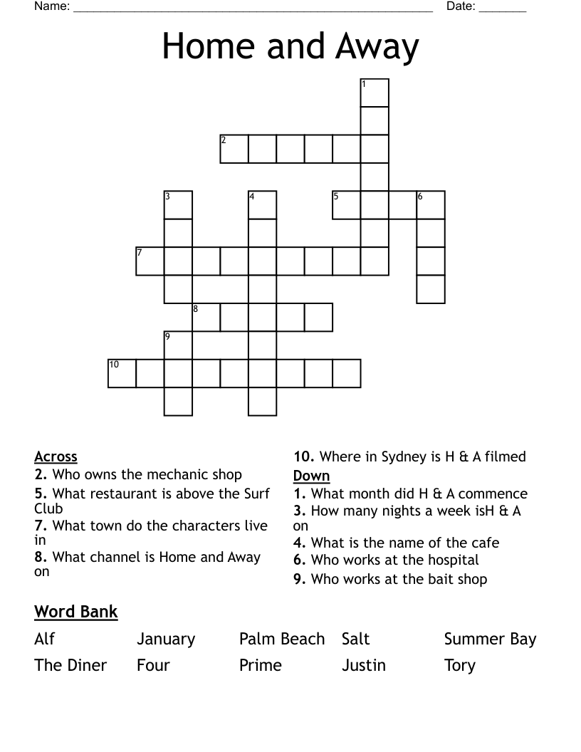 Home and Away Crossword