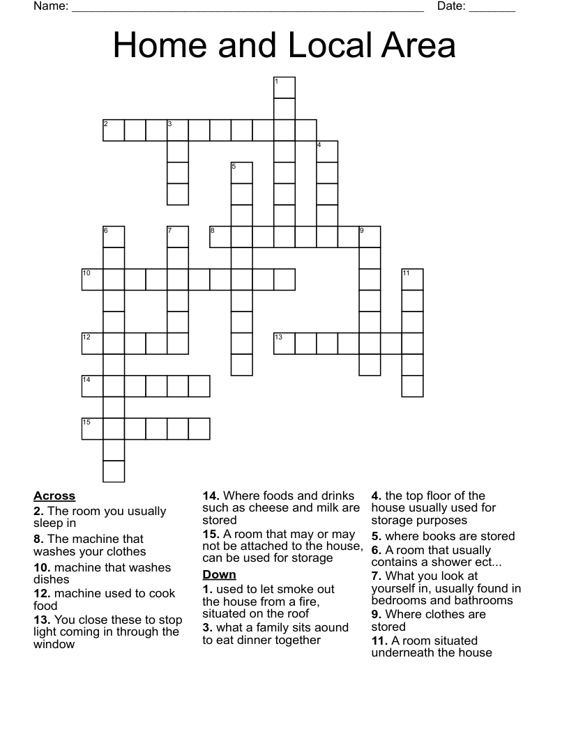 Home and Local Area Crossword