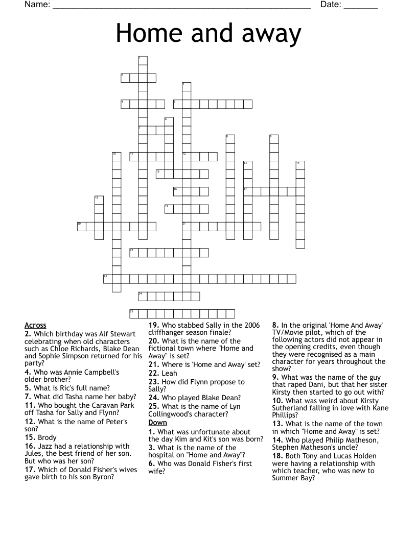 Home and away Crossword