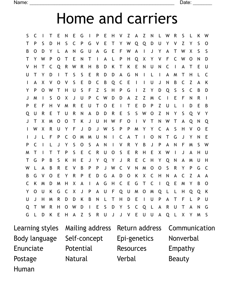 Home and carriers  Word Search