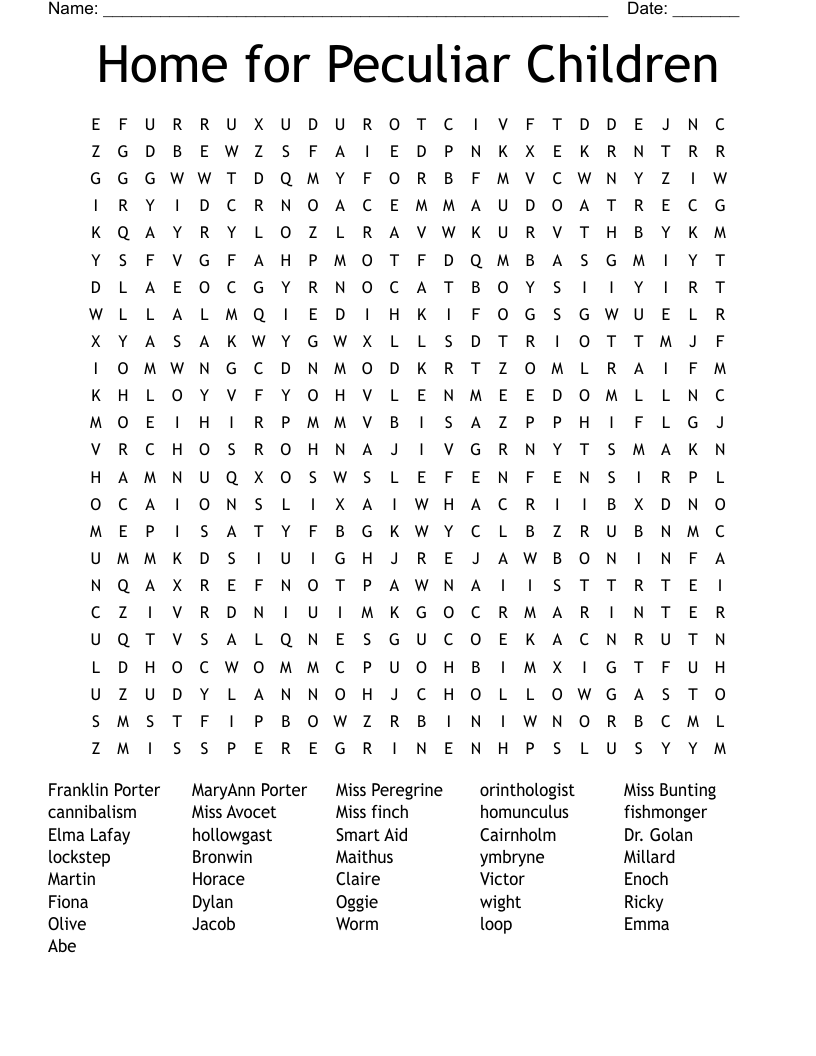 Home for Peculiar Children Word Search