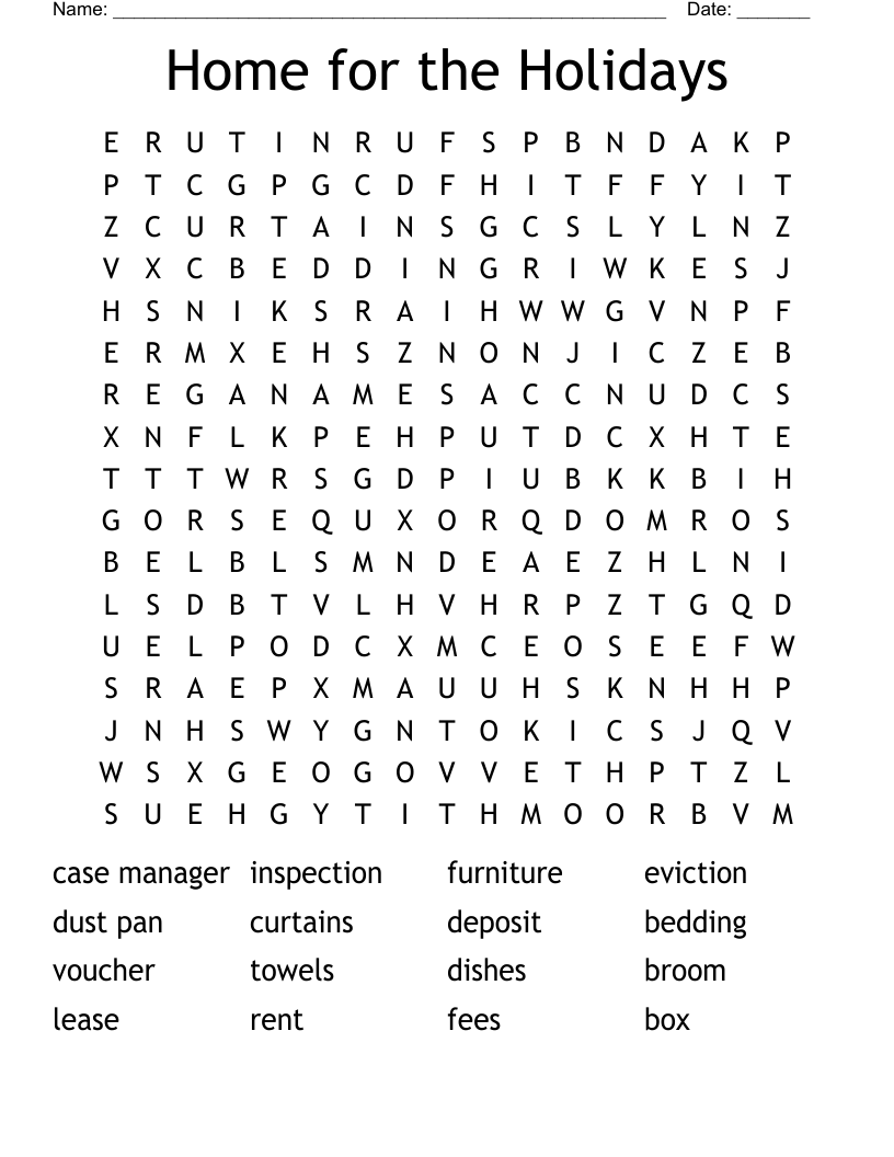 Home for the Holidays  Word Search