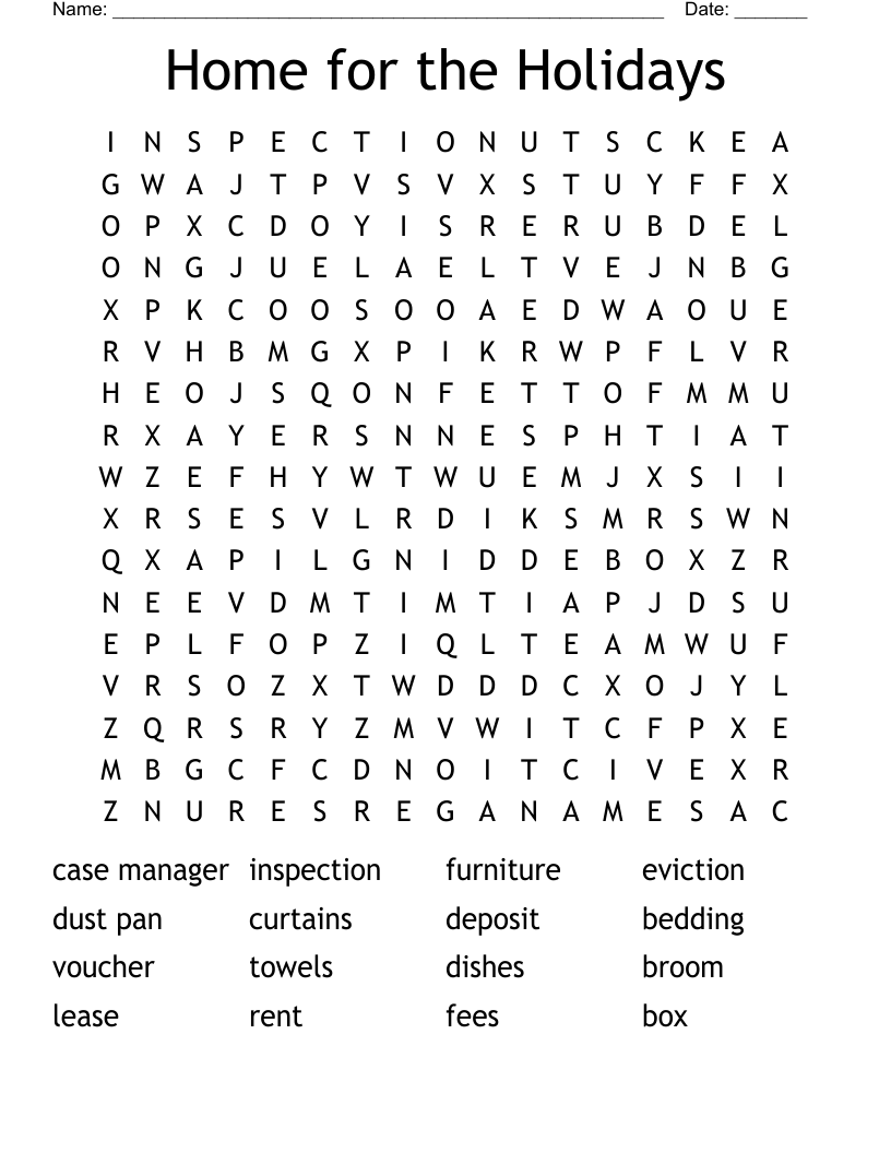 Home for the Holidays  Word Search