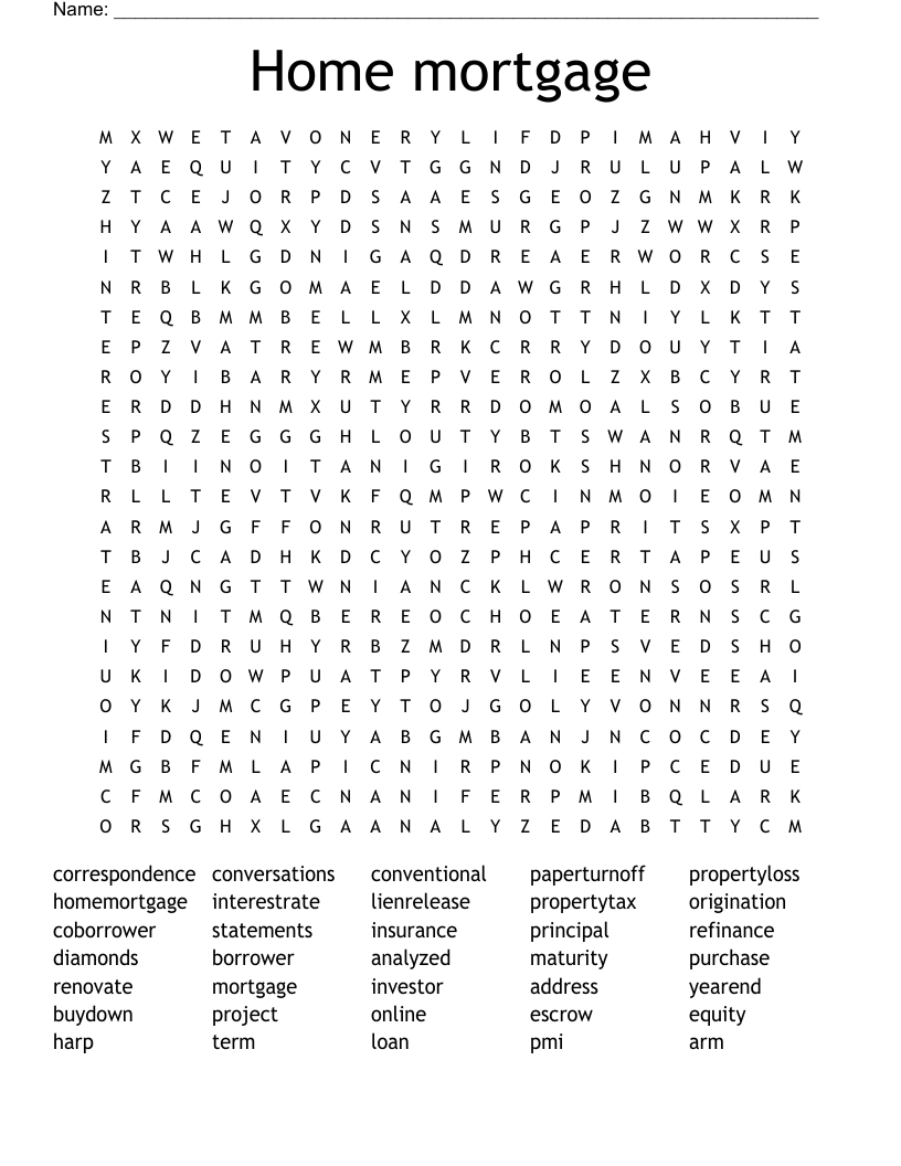 Home mortgage Word Search