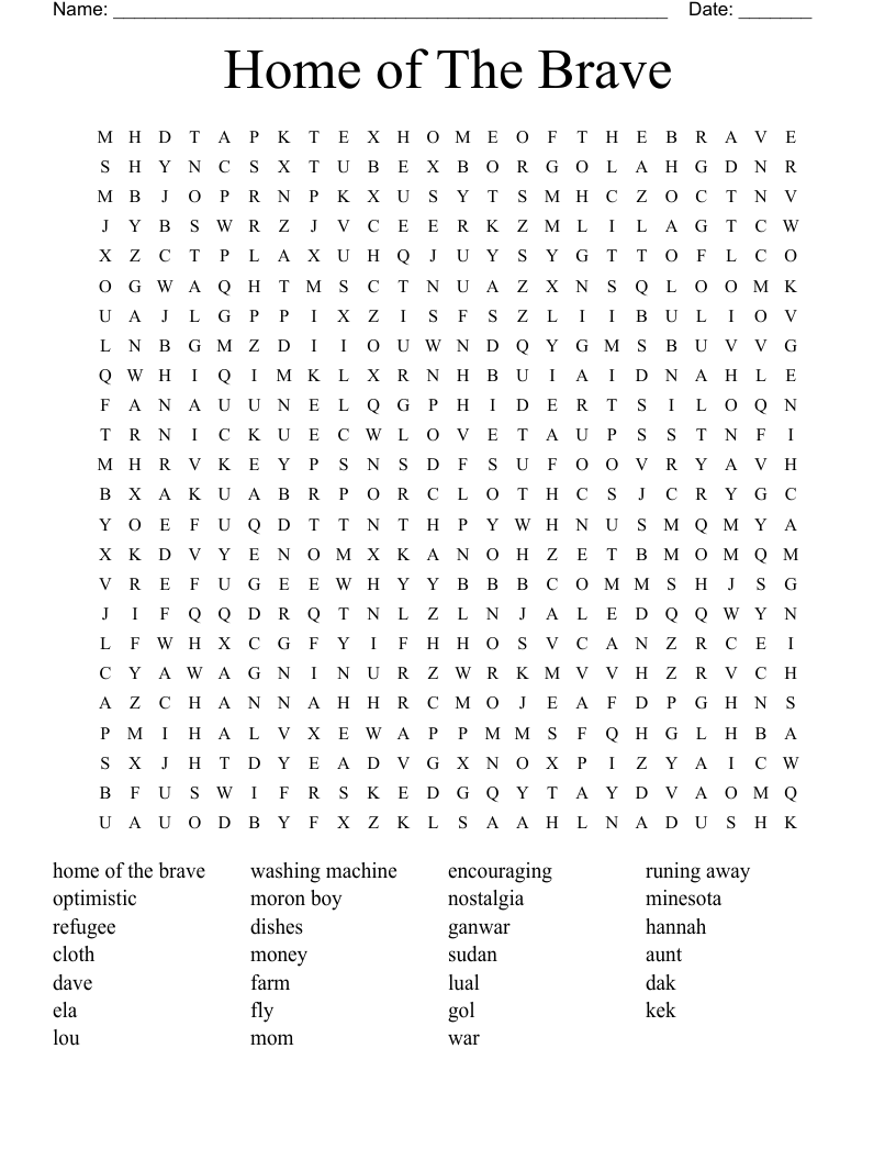 Home of The Brave Word Search