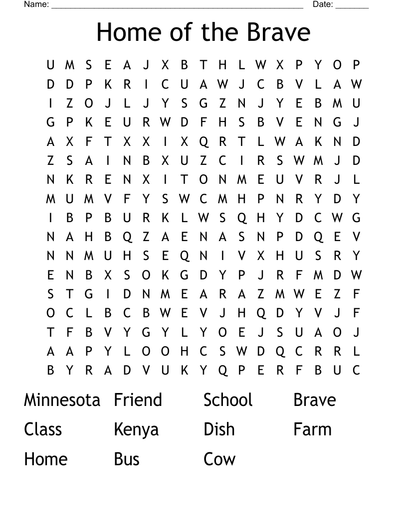 Home of the Brave Word Search