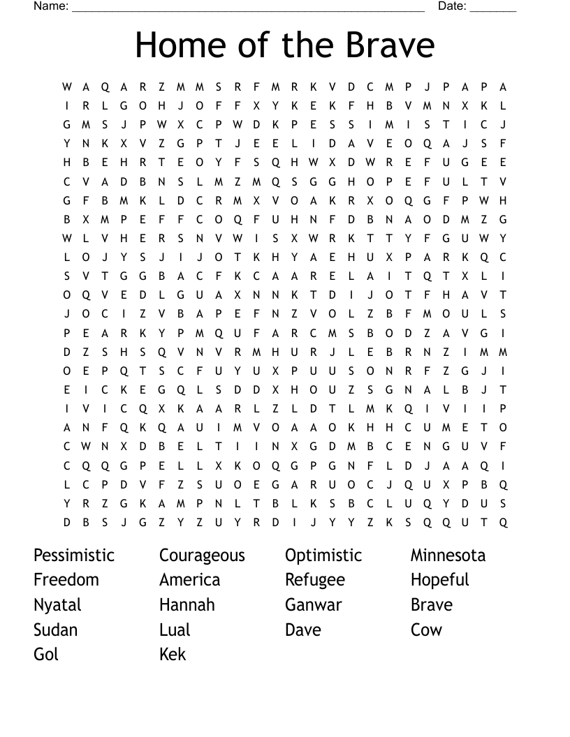 Home of the Brave Word Search