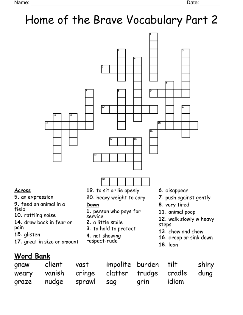 Home of the Brave Vocabulary Part 2 Crossword