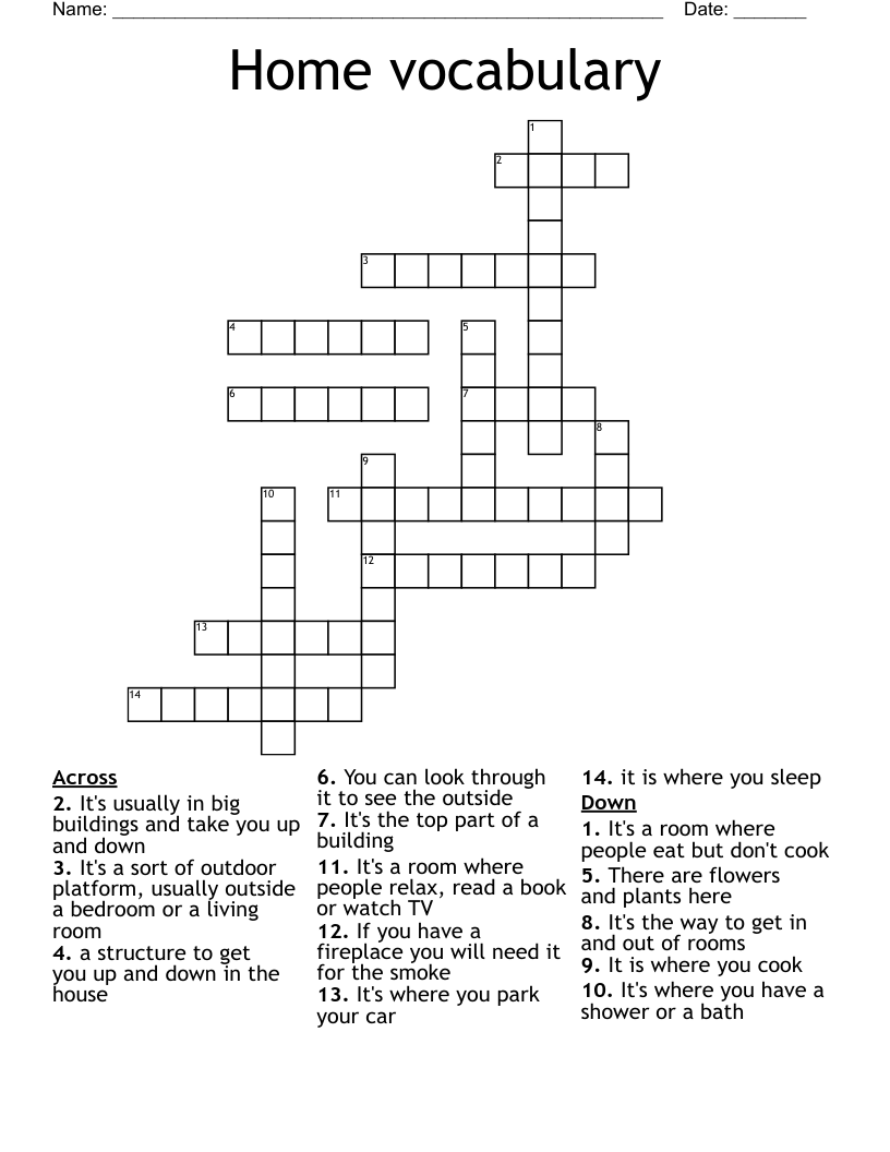 Home vocabulary Crossword