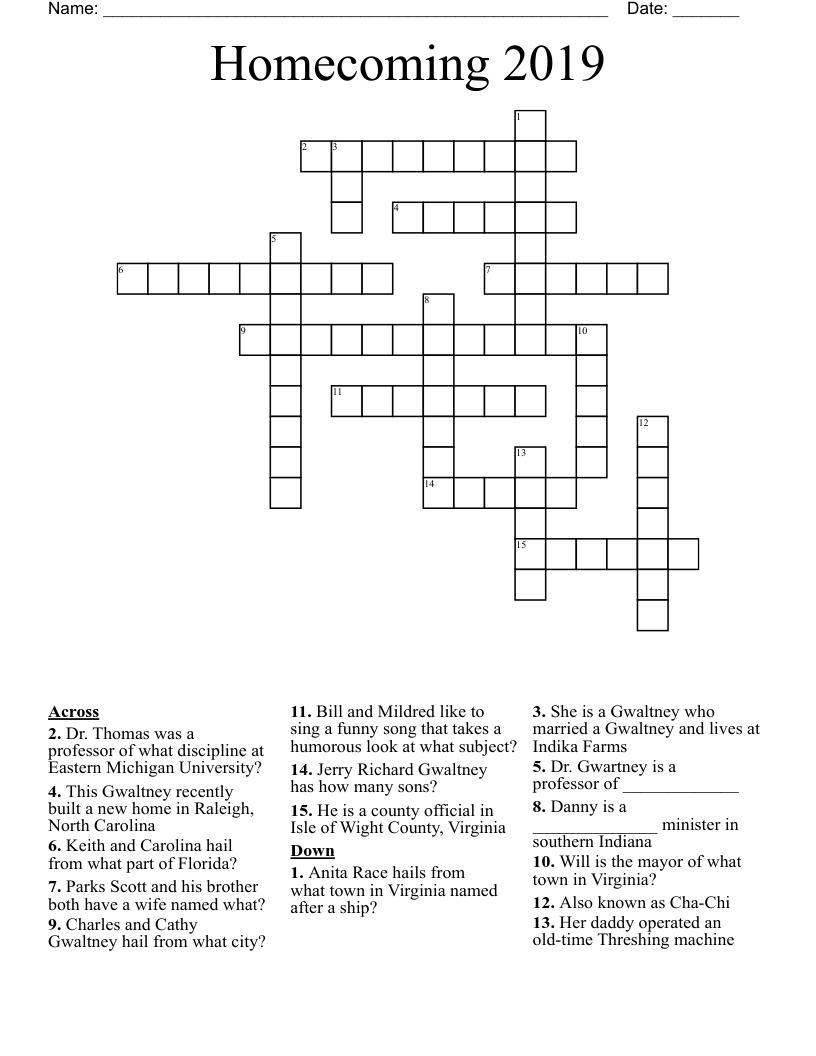 Homecoming 2019 Crossword