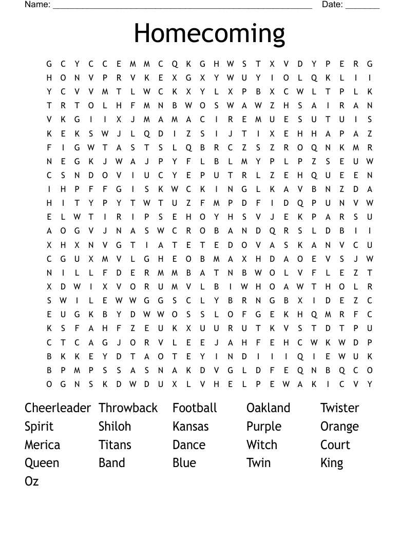 Homecoming Word Search