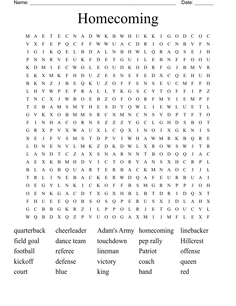 Homecoming Word Search