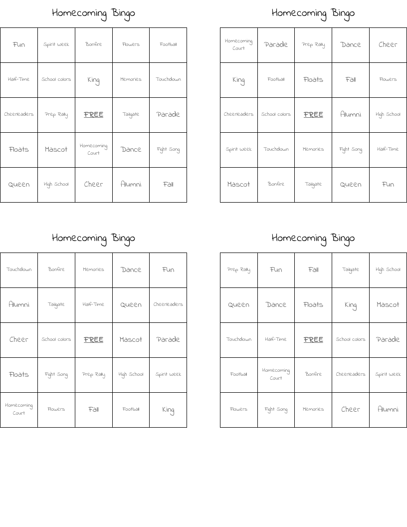 Homecoming Bingo