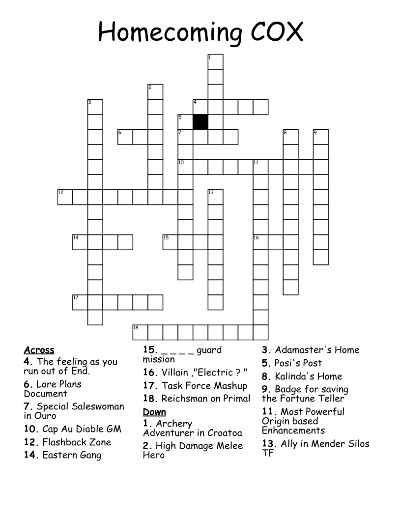 Homecoming COX Crossword