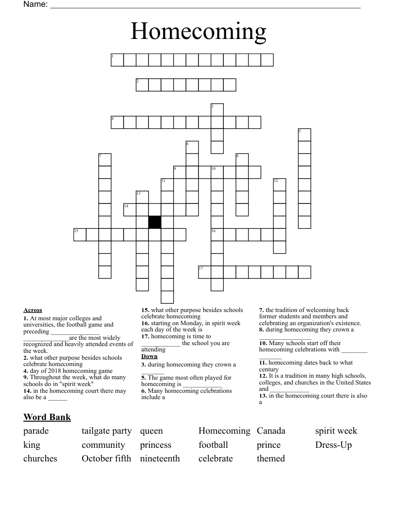 Homecoming  Crossword
