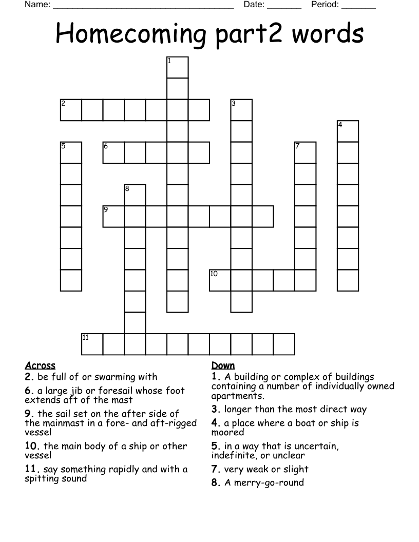 Homecoming part2 words Crossword