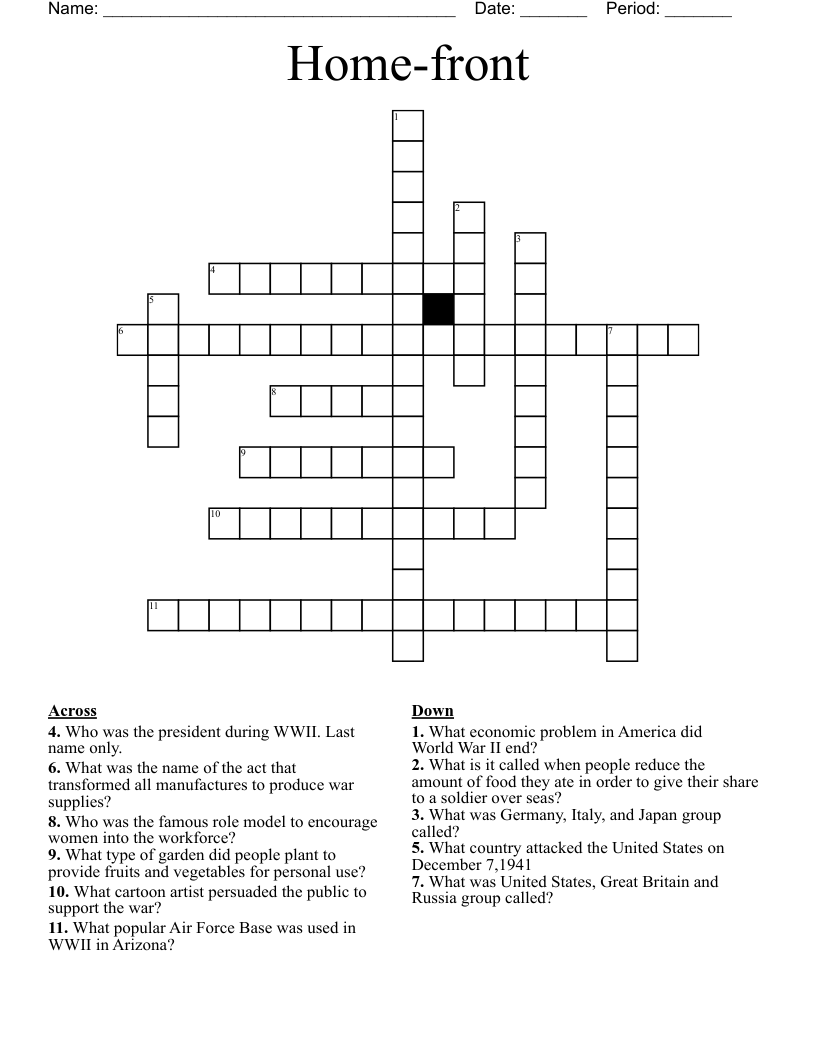 Home-front Crossword