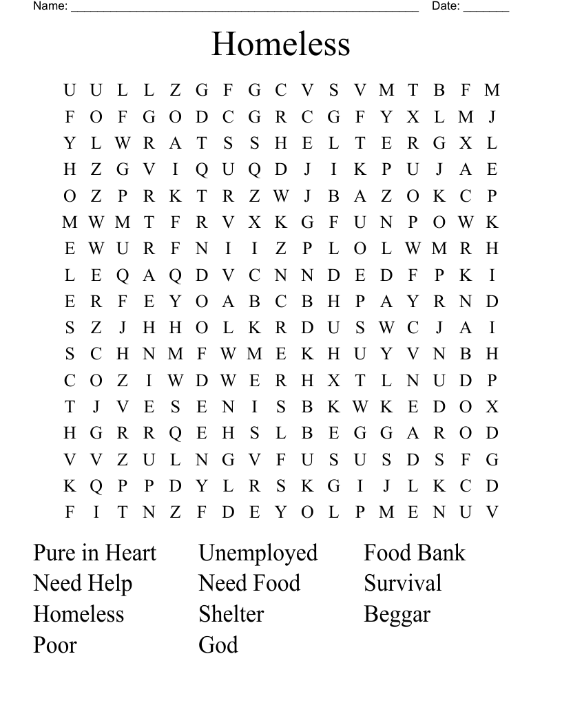 Homeless Word Search