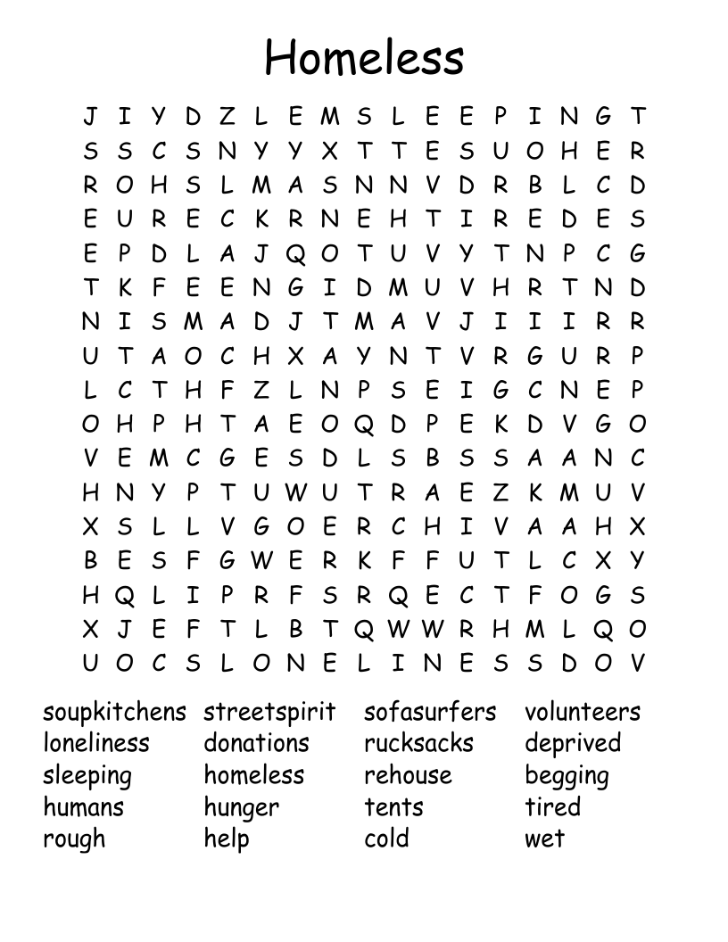 Homeless Word Search