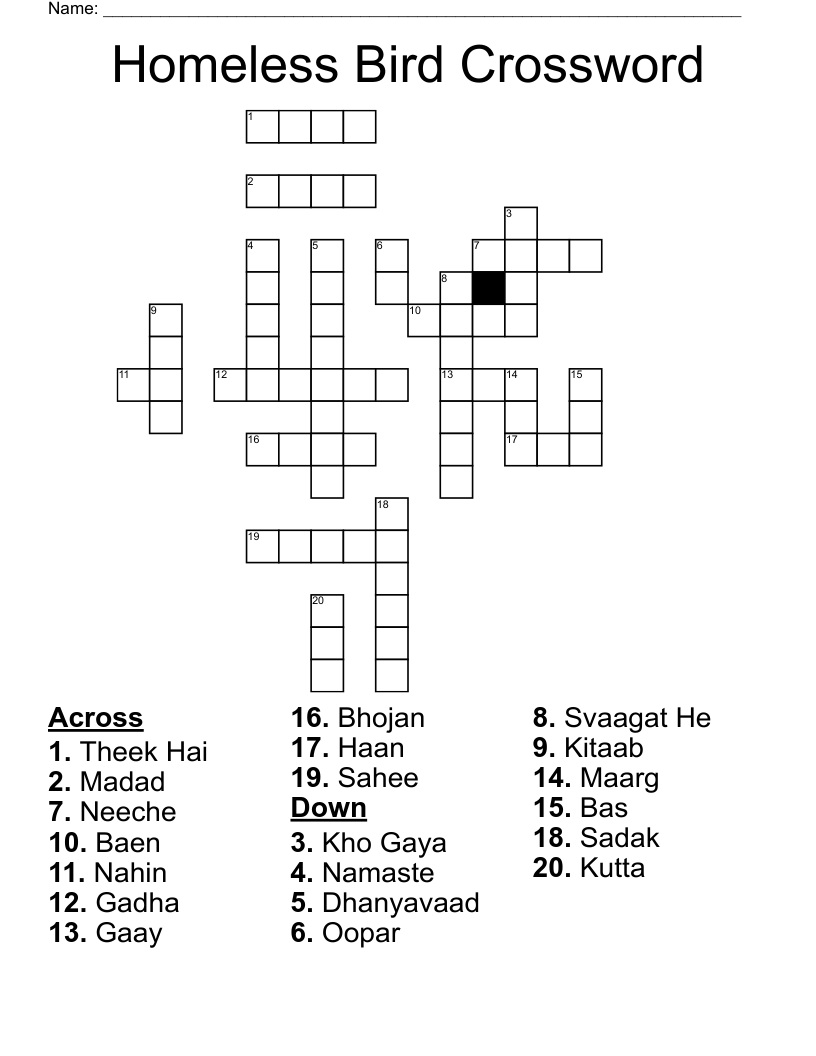 Homeless Bird Crossword
