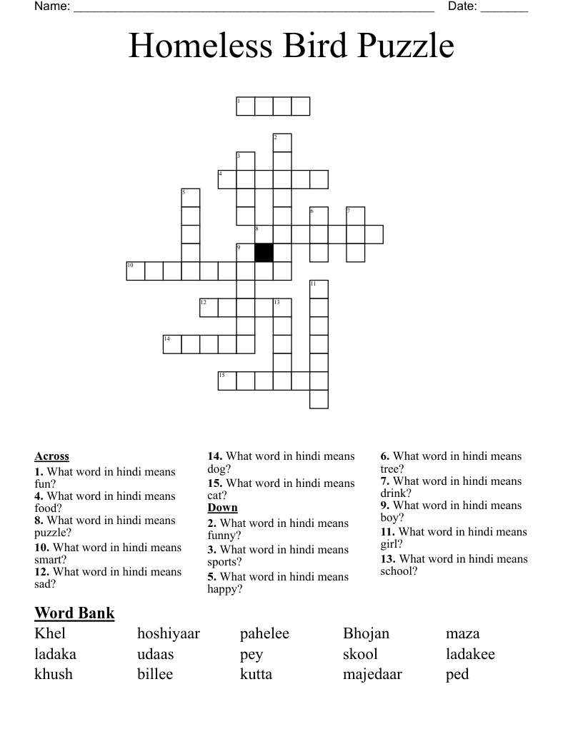 Homeless Bird Puzzle Crossword