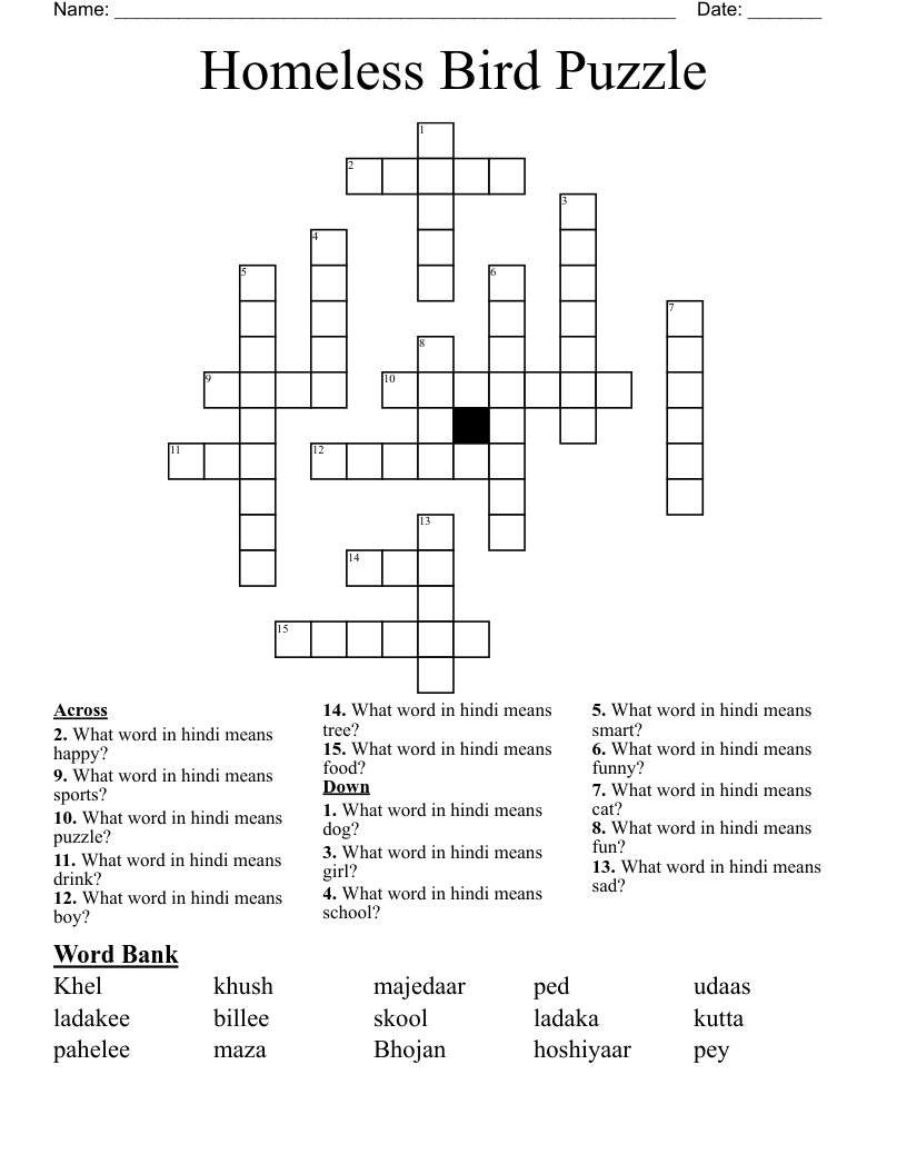 Homeless Bird Puzzle  Crossword