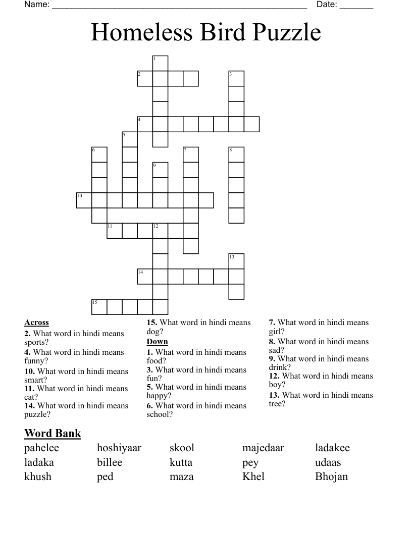 Homeless Bird Puzzle  Crossword