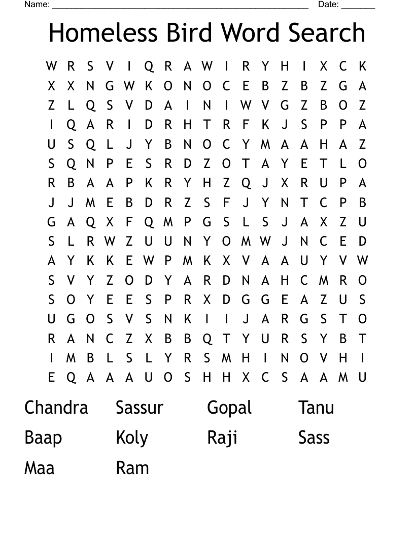 Homeless Bird Word Search