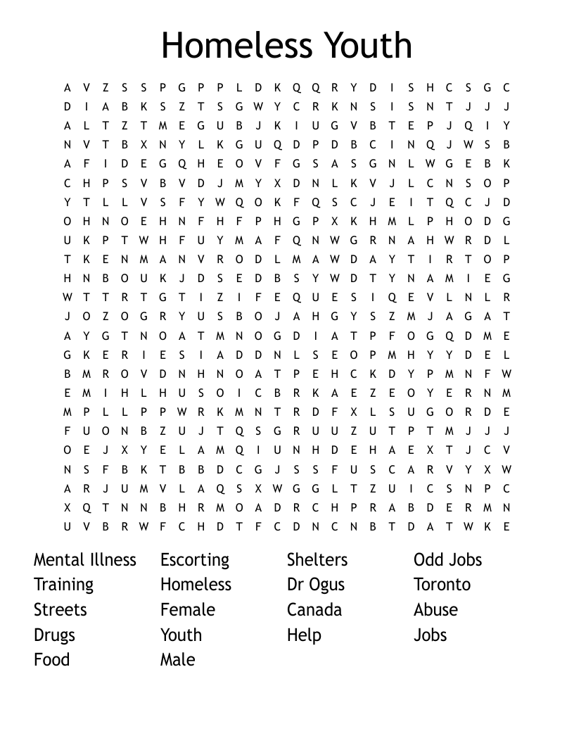 Homeless Youth Word Search