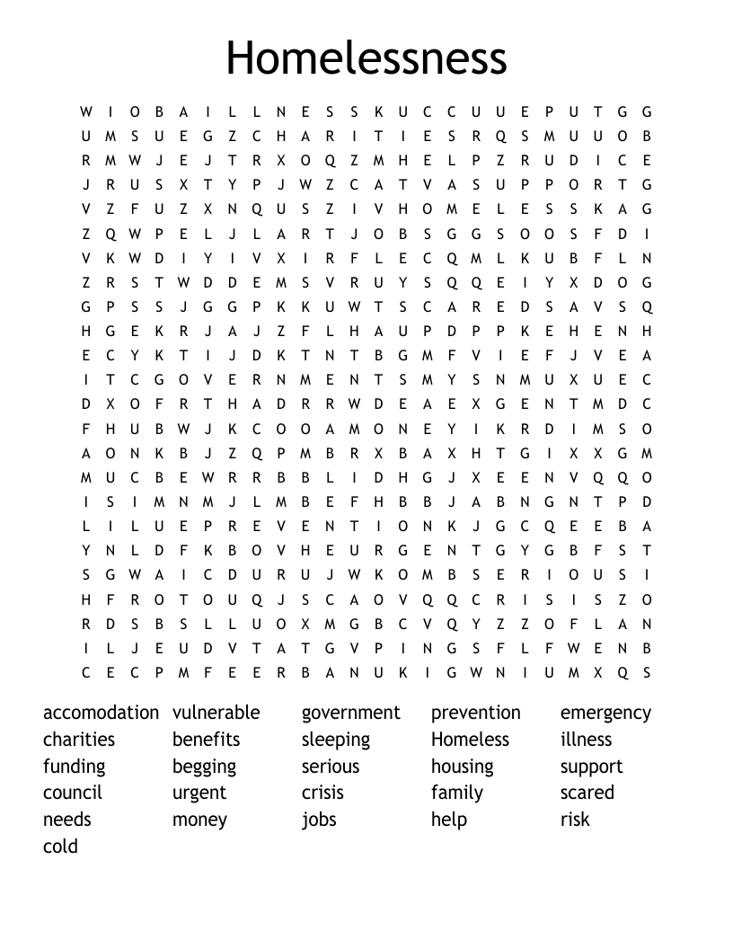 Homelessness Word Search