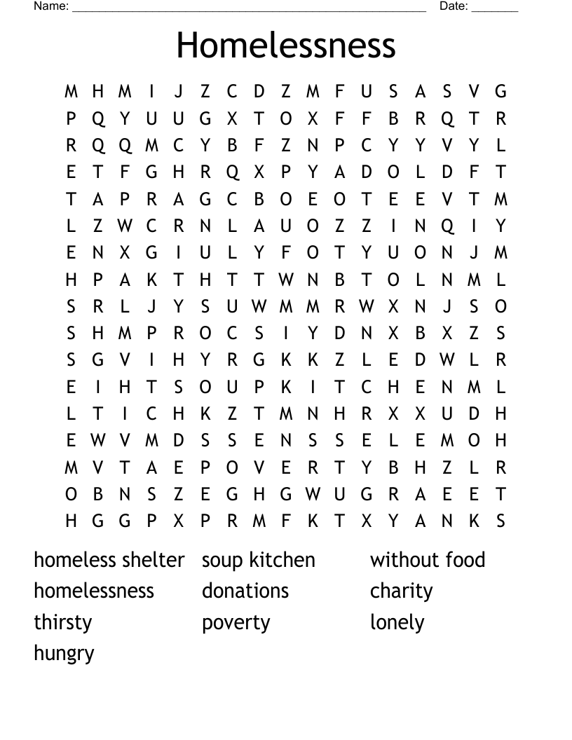 Homelessness Word Search