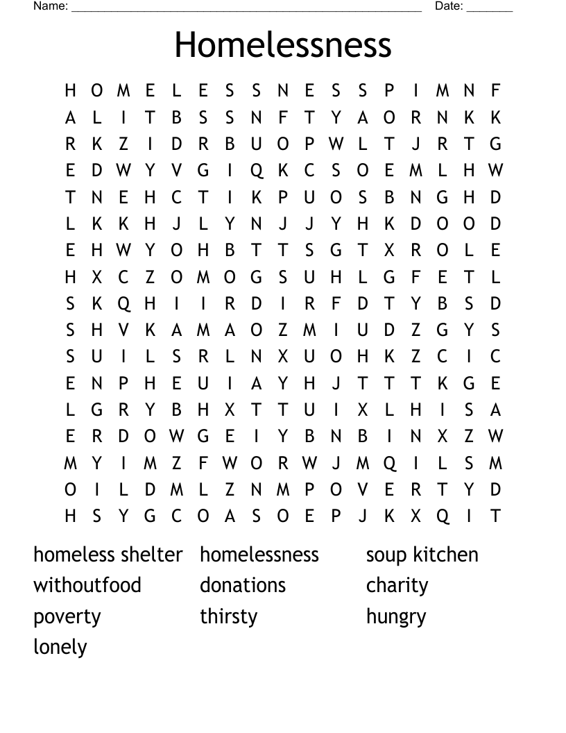 Homelessness Word Search