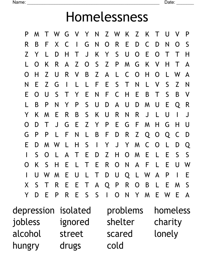 Homelessness Word Search
