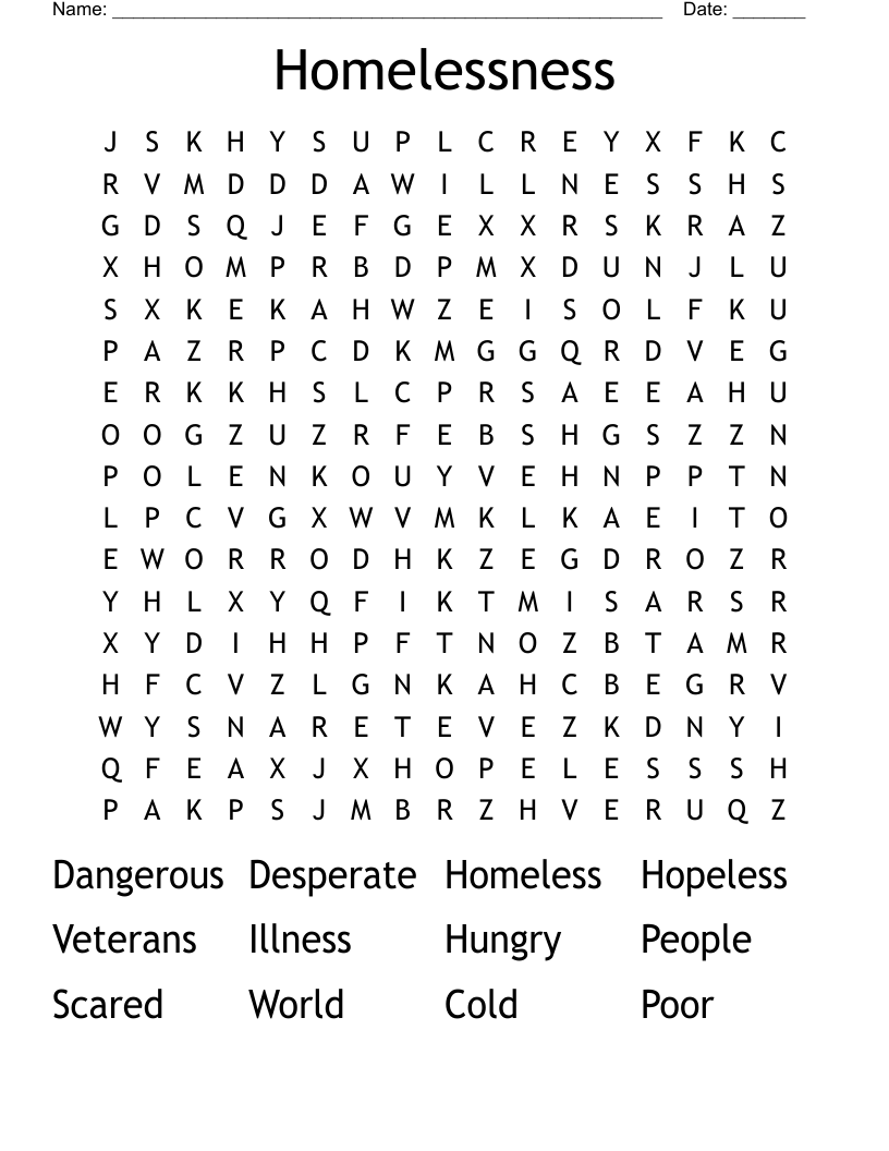 Homelessness Word Search