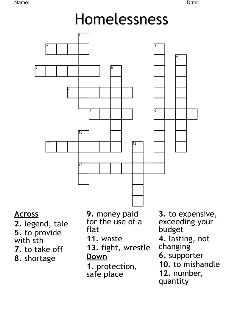 Homelessness Crossword