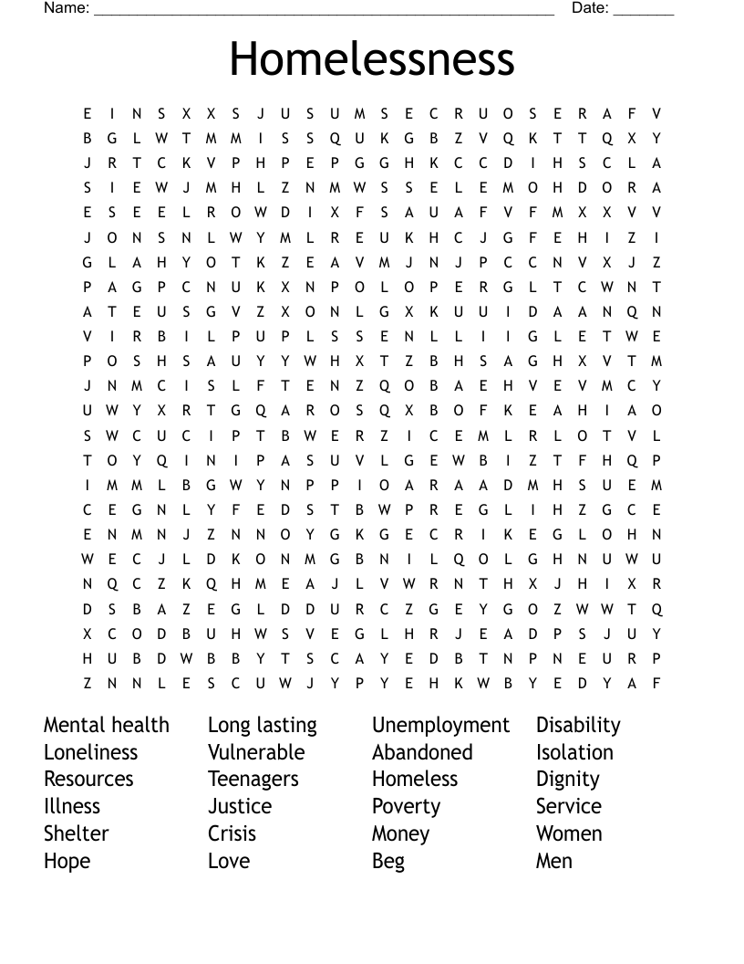 Homelessness Word Search
