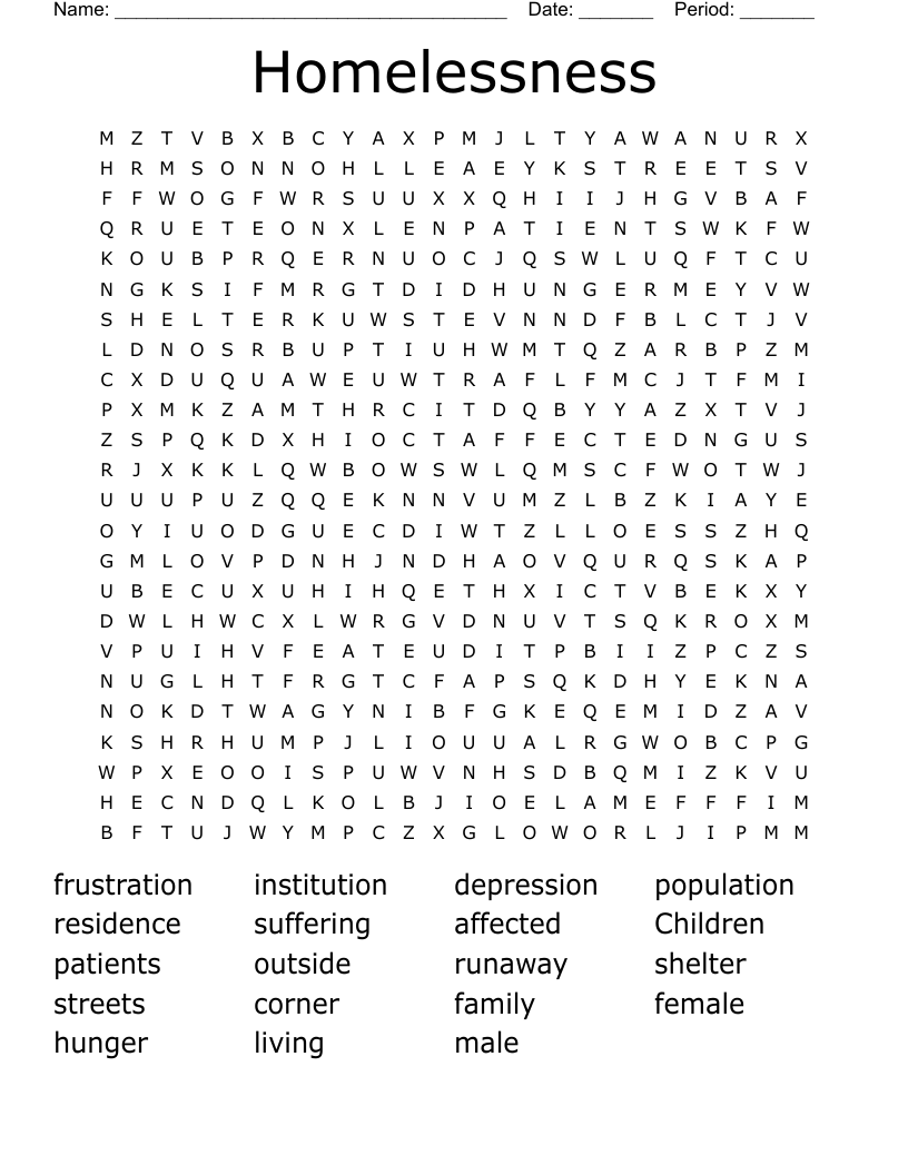 Homelessness Word Search