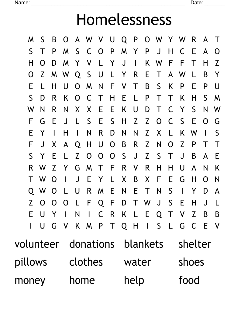 Homelessness Word Search