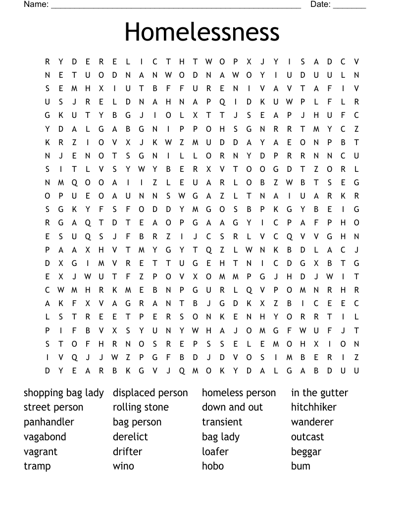 Homelessness Word Search