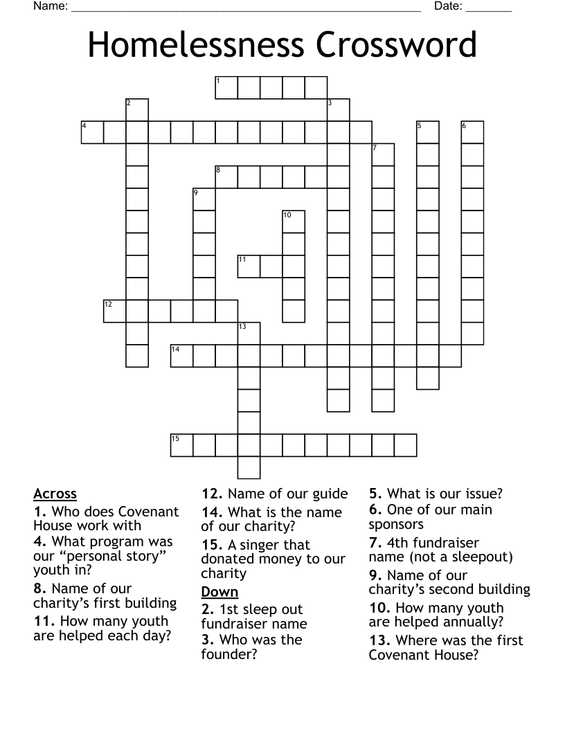 Homelessness Crossword 