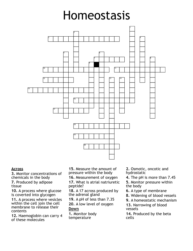 Homeostasis Crossword