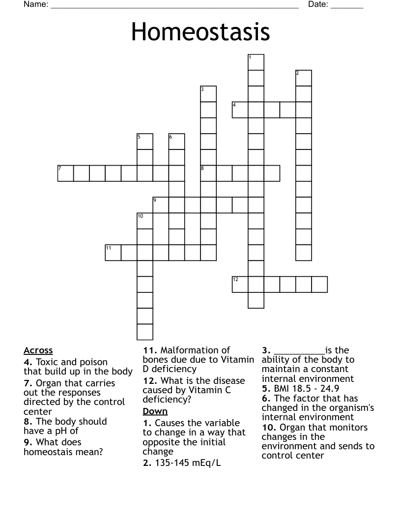 Homeostasis Crossword