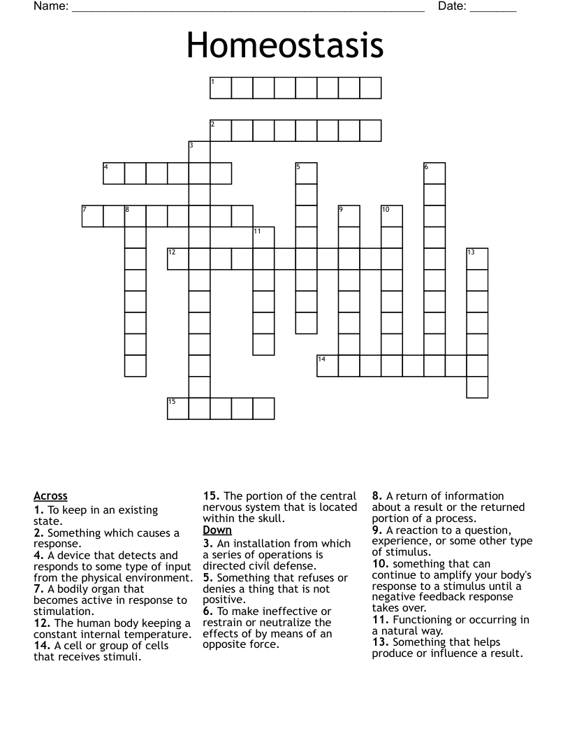 Homeostasis Crossword