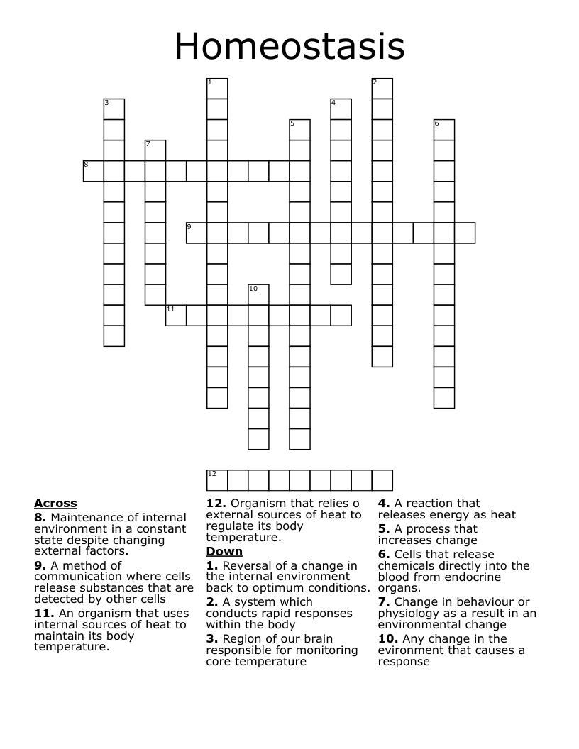 Homeostasis Crossword