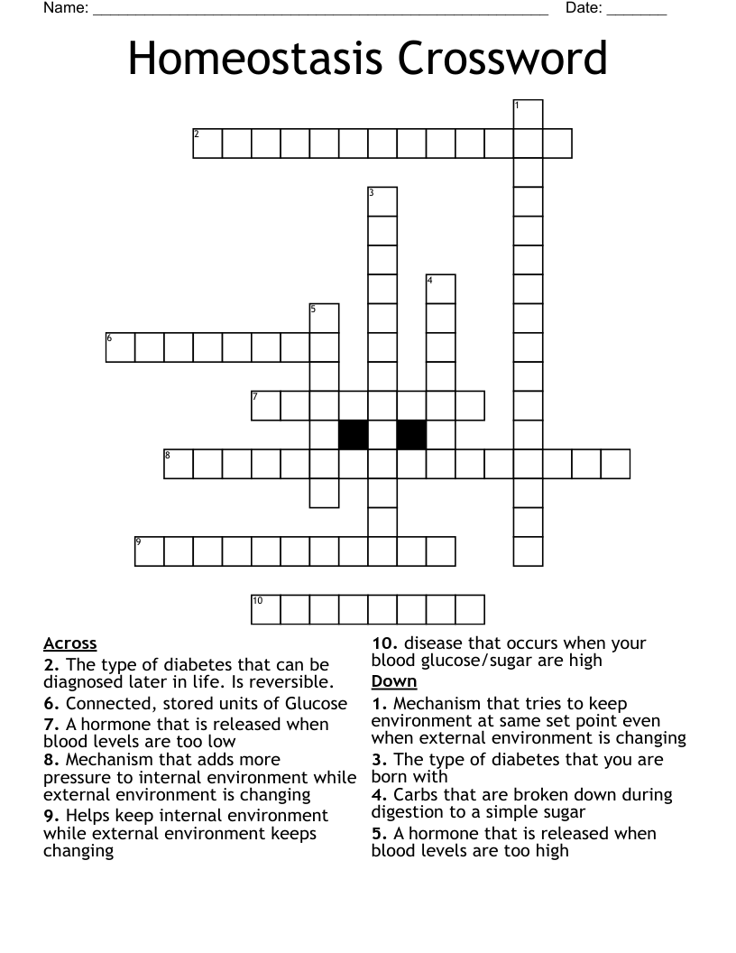 Homeostasis Crossword 