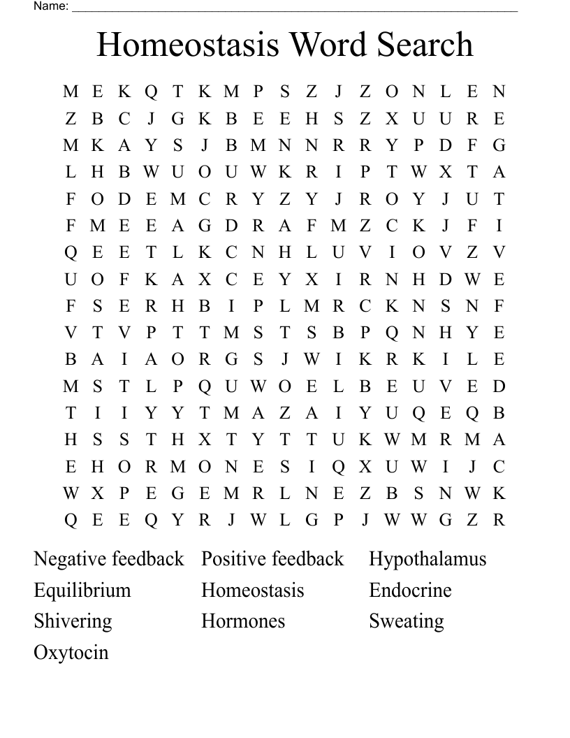 Homeostasis Word Search