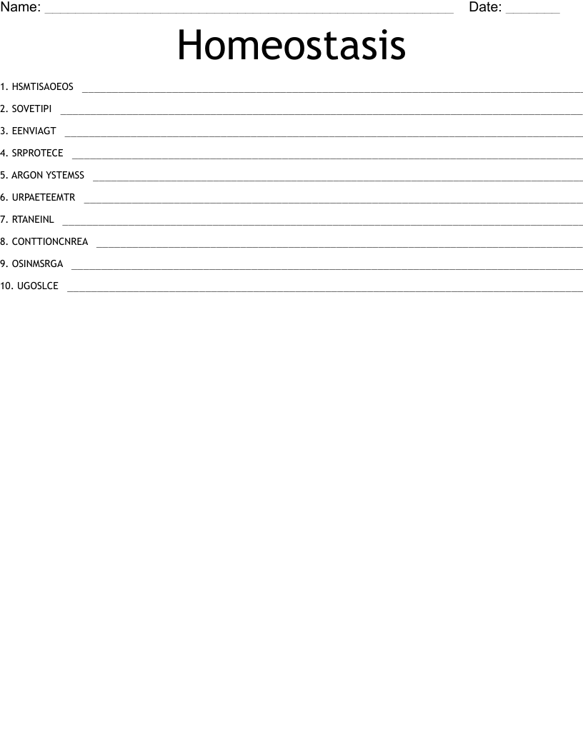 Homeostasis  Word Scramble