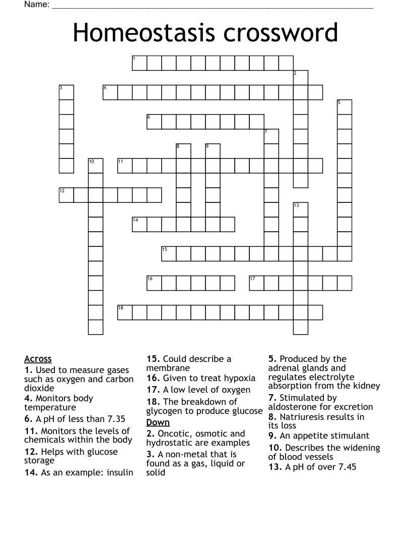 Homeostasis crossword